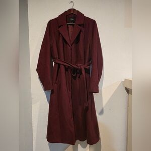 Torrid Long Trench Coat Burgundy Duster Jacket Fit Flare Sz 2 / 2X /18-20 Belted